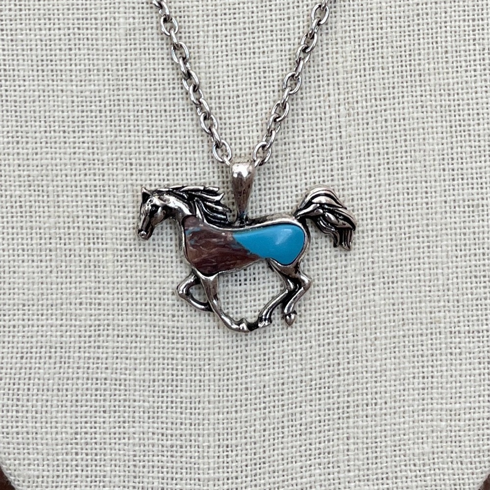 🚫Sold🚫Running Horse Necklace with Natural Stone Inlay Variation 1